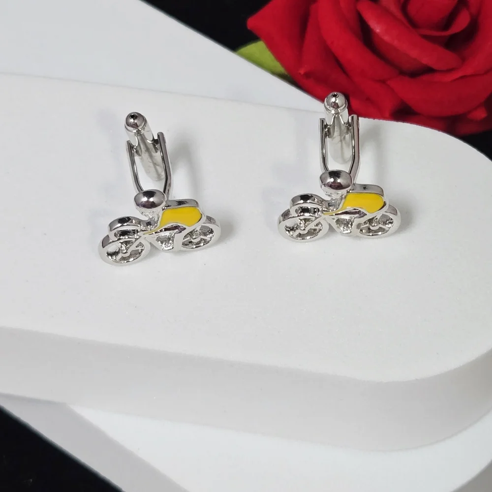 Bicycle Cyclist Men’s Novelty French Cufflinks Silver Plated Bullet Back Gift